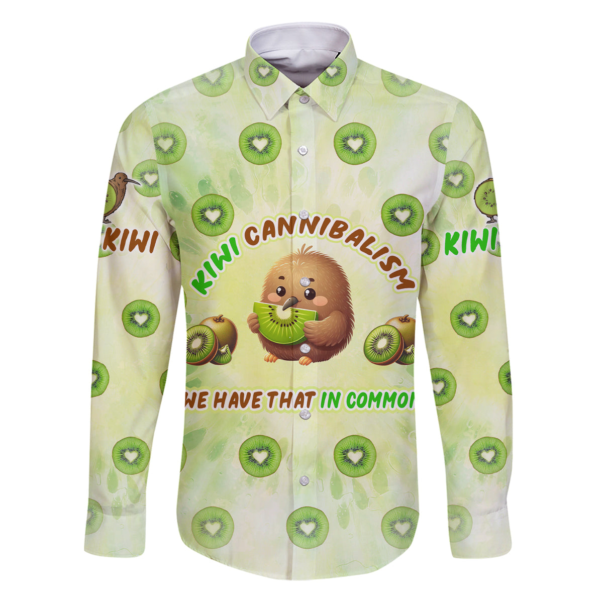 Kiwi Cannibalism Family Matching Puletasi and Hawaiian Shirt New Zealand Kiwi Cute Bird Funny DT02 Dad's Shirt - Long Sleeve Green - Polynesian Pride