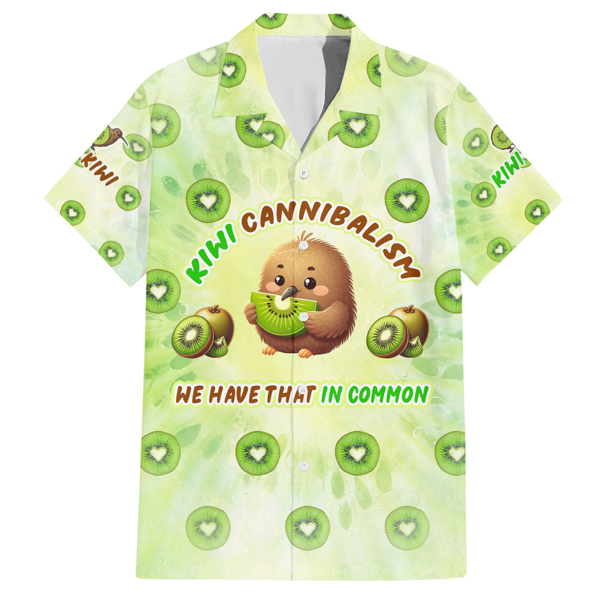 Kiwi Cannibalism Family Matching Short Sleeve Bodycon Dress and Hawaiian Shirt New Zealand Kiwi Cute Bird Funny DT02 Dad's Shirt - Short Sleeve Green - Polynesian Pride
