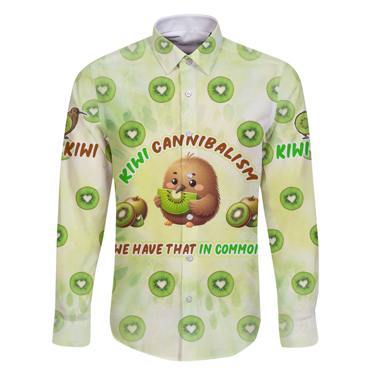 Kiwi Cannibalism Family Matching Short Sleeve Bodycon Dress and Hawaiian Shirt New Zealand Kiwi Cute Bird Funny DT02 Dad's Shirt - Long Sleeve Green - Polynesian Pride