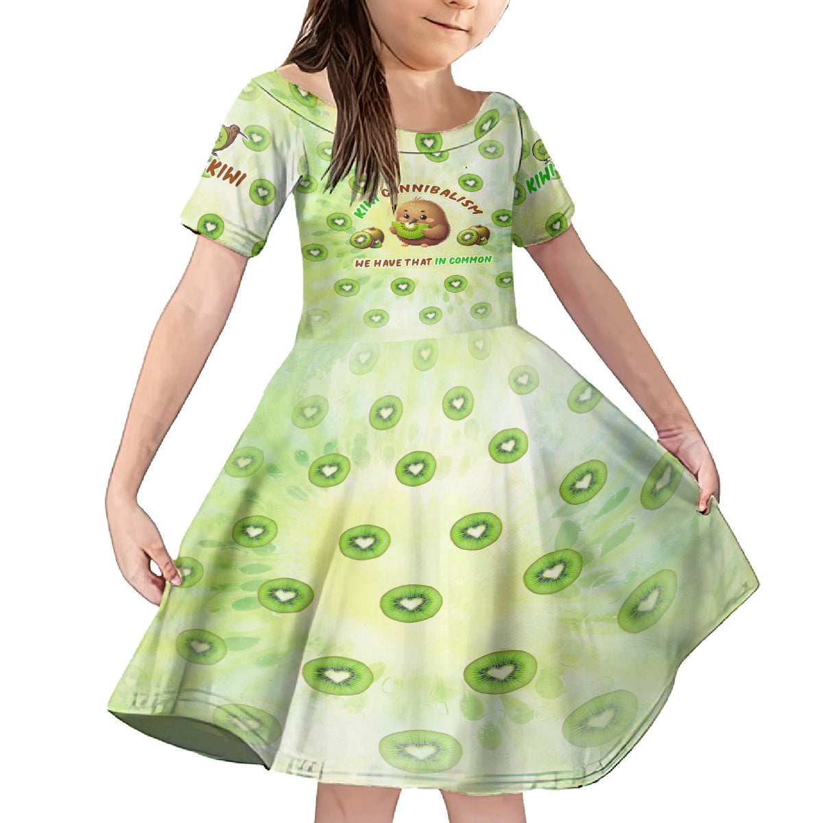 Kiwi Cannibalism Family Matching Summer Maxi Dress and Hawaiian Shirt New Zealand Kiwi Cute Bird Funny DT02 Daughter's Dress Green - Polynesian Pride