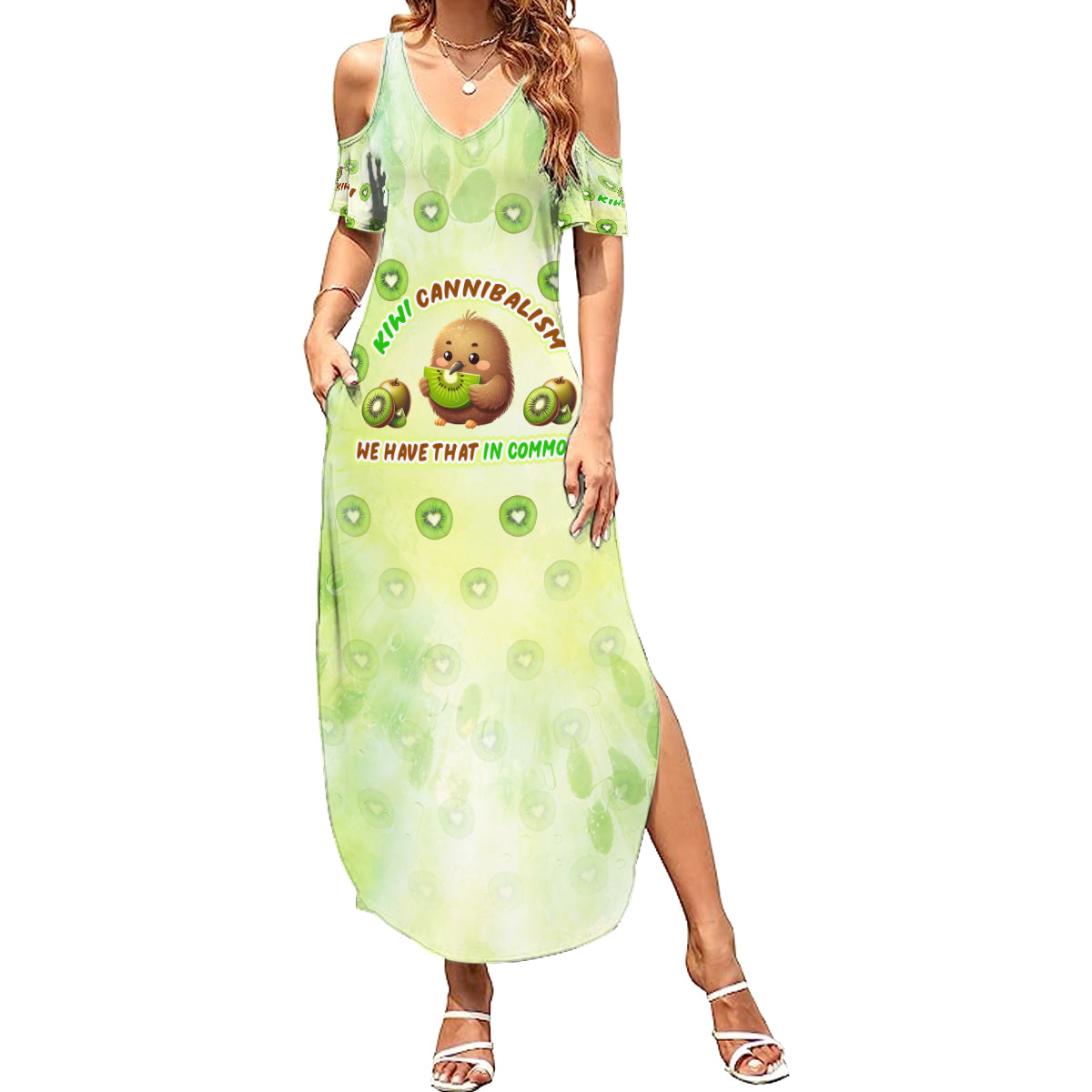 Kiwi Cannibalism Family Matching Summer Maxi Dress and Hawaiian Shirt New Zealand Kiwi Cute Bird Funny DT02 Mom's Dress Green - Polynesian Pride