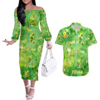 I Love Kiwi Couples Matching Off The Shoulder Long Sleeve Dress and Hawaiian Shirt New Zealand Kiwi Fruit Summer Cocktail DT02 Green - Polynesian Pride
