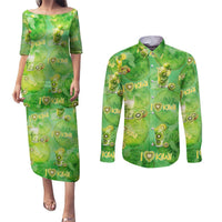 I Love Kiwi Couples Matching Puletasi and Long Sleeve Button Shirt New Zealand Kiwi Fruit Summer Cocktail