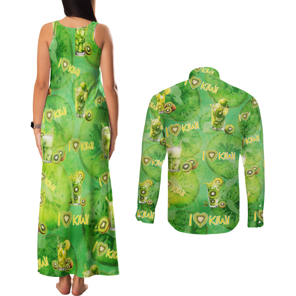 I Love Kiwi Couples Matching Tank Maxi Dress and Long Sleeve Button Shirt New Zealand Kiwi Fruit Summer Cocktail DT02 - Polynesian Pride