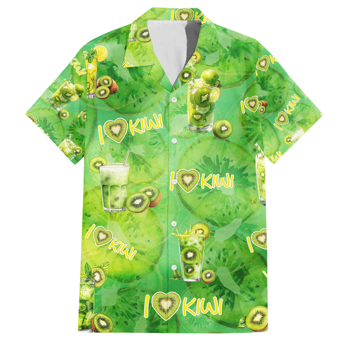 I Love Kiwi Family Matching Off Shoulder Short Dress and Hawaiian Shirt New Zealand Kiwi Fruit Summer Cocktail DT02 Dad's Shirt - Short Sleeve Green - Polynesian Pride