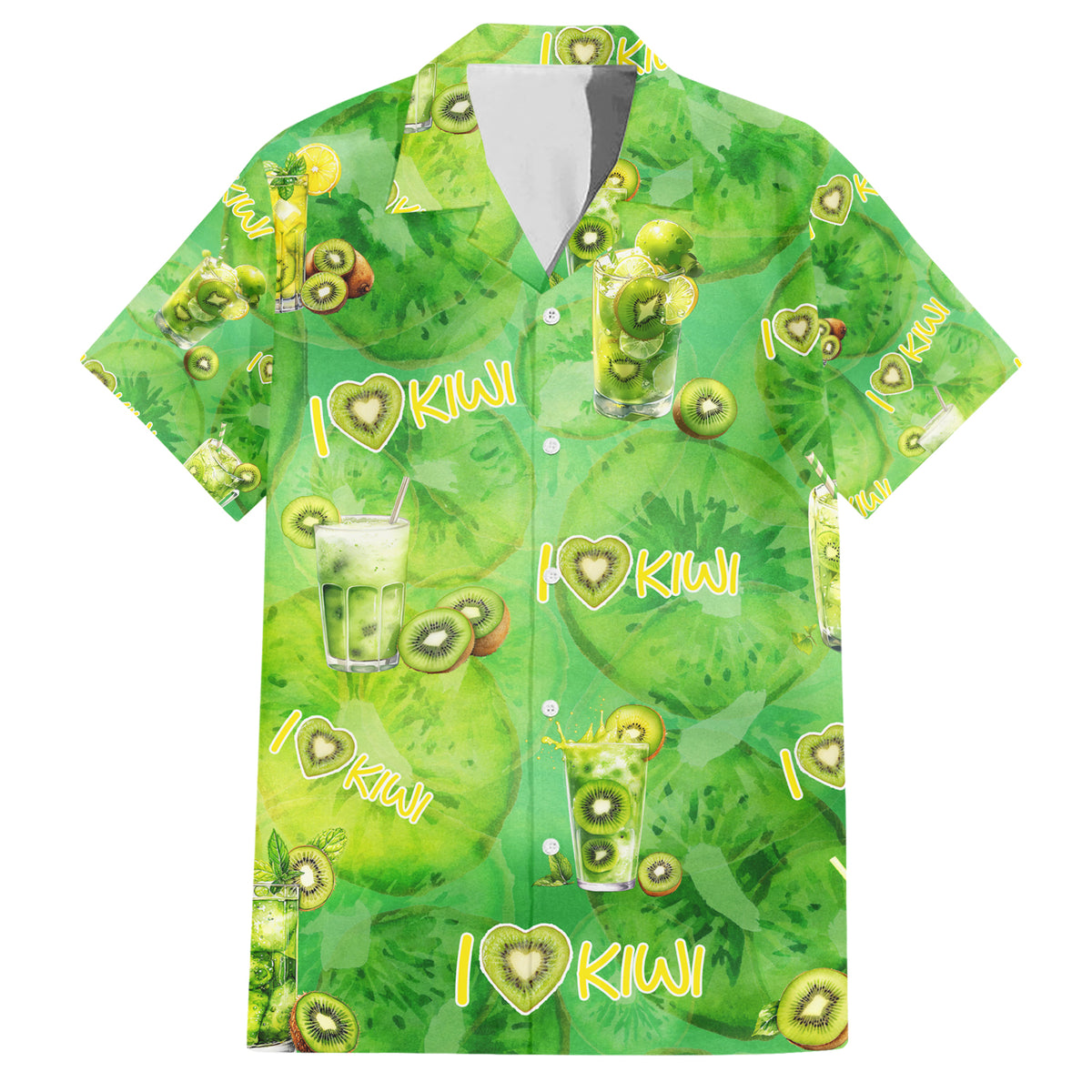 I Love Kiwi Family Matching Short Sleeve Bodycon Dress and Hawaiian Shirt New Zealand Kiwi Fruit Summer Cocktail DT02 Dad's Shirt - Short Sleeve Green - Polynesian Pride