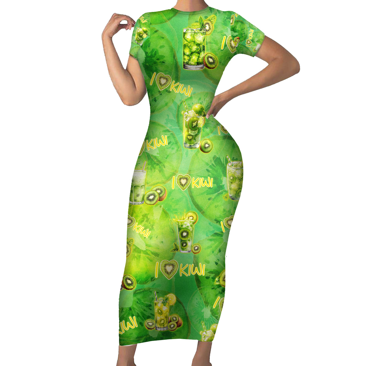 I Love Kiwi Family Matching Short Sleeve Bodycon Dress and Hawaiian Shirt New Zealand Kiwi Fruit Summer Cocktail DT02 Mom's Dress Green - Polynesian Pride