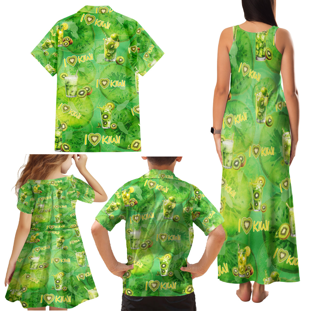 I Love Kiwi Family Matching Tank Maxi Dress and Hawaiian Shirt New Zealand Kiwi Fruit Summer Cocktail DT02 - Polynesian Pride