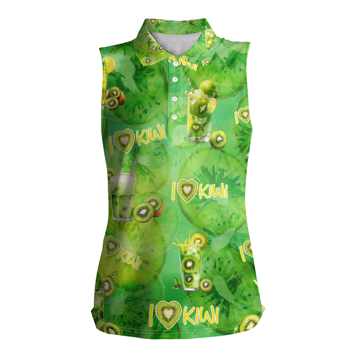 I Love Kiwi Women Sleeveless Polo Shirt New Zealand Kiwi Fruit Summer Cocktail