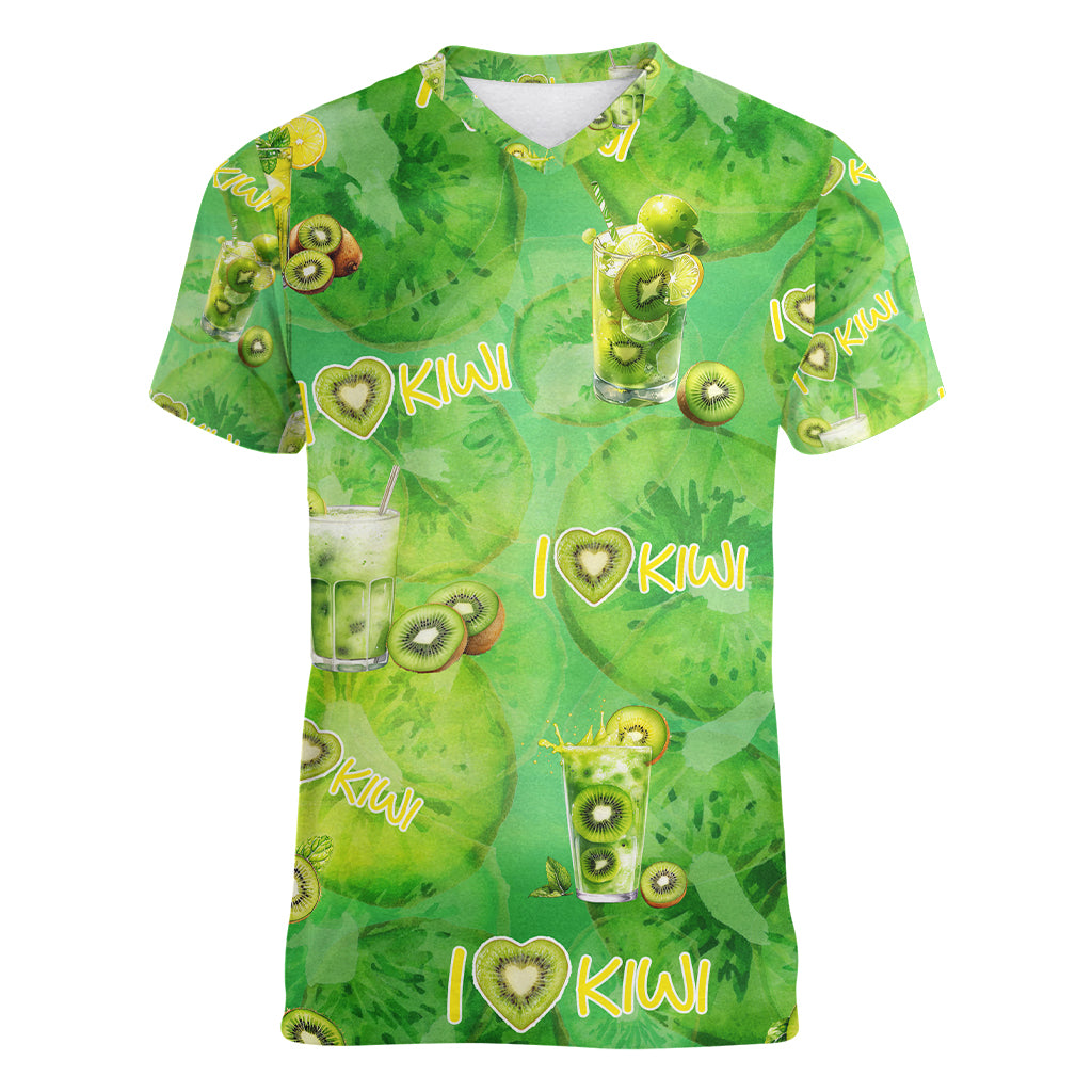 I Love Kiwi Women V-Neck T-Shirt New Zealand Kiwi Fruit Summer Cocktail