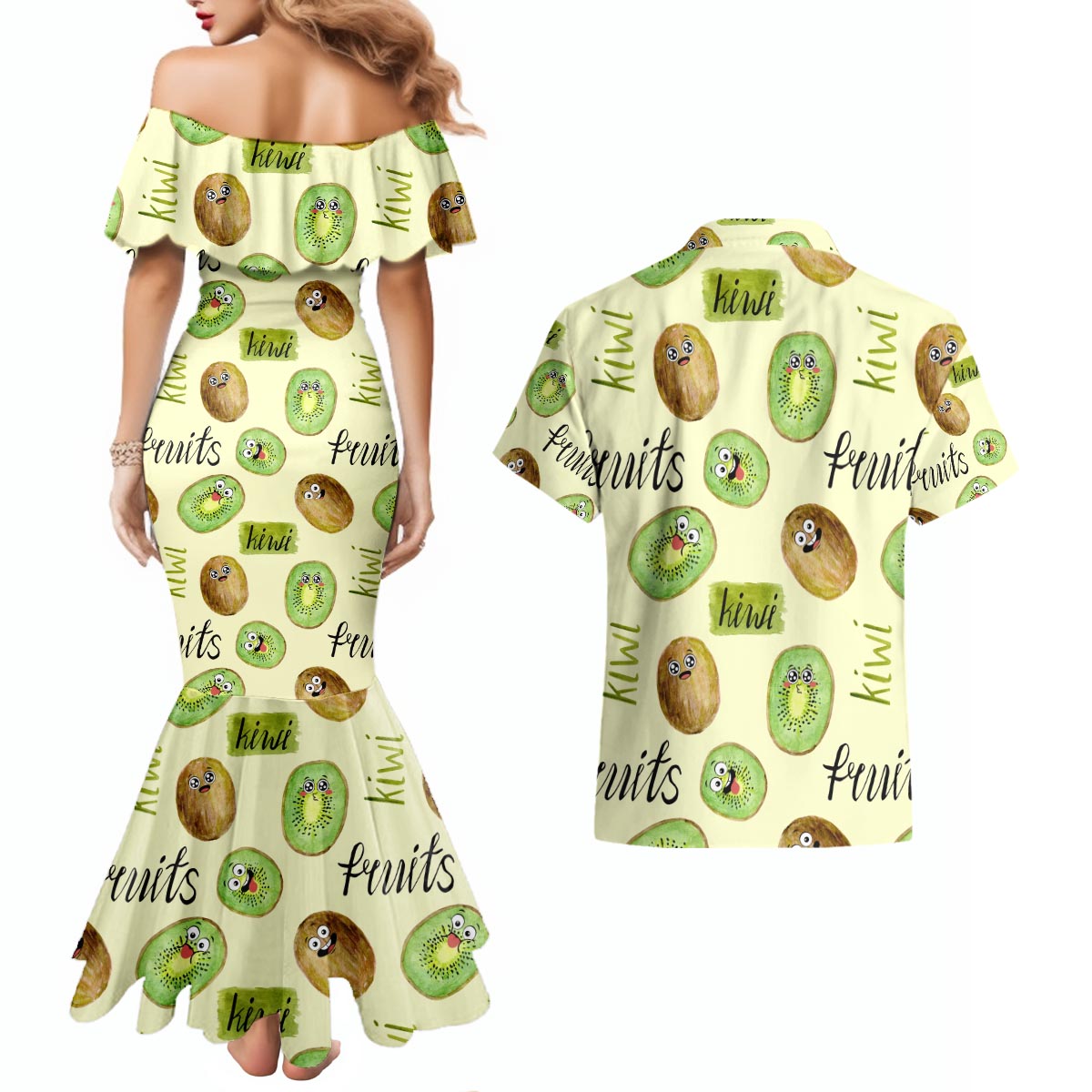 Kiwi Cute Humorous Couples Matching Mermaid Dress and Hawaiian Shirt New Zealand Fruit DT02 - Polynesian Pride