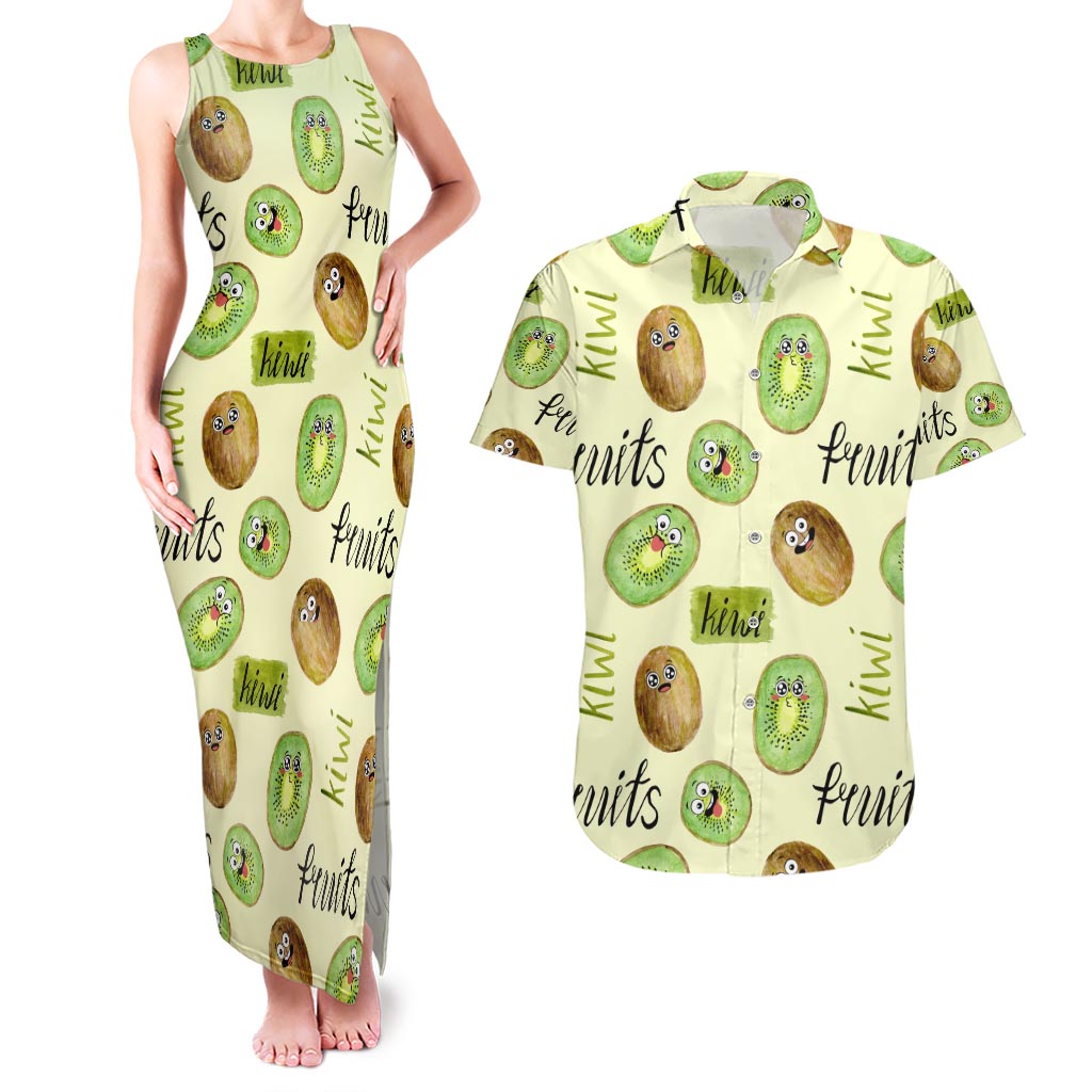 Kiwi Cute Humorous Couples Matching Tank Maxi Dress and Hawaiian Shirt New Zealand Fruit DT02 Yellow - Polynesian Pride