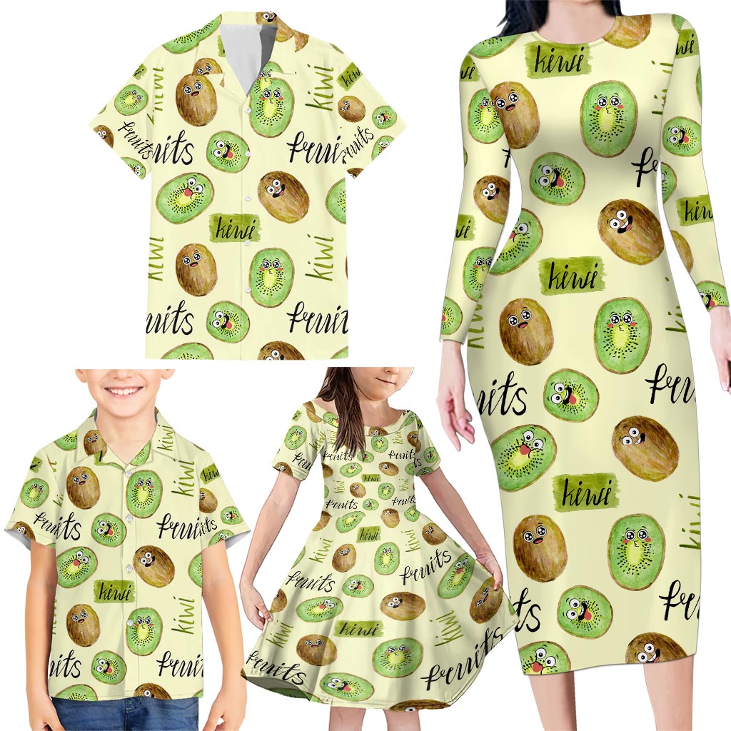 Kiwi Cute Humorous Family Matching Long Sleeve Bodycon Dress and Hawaiian Shirt New Zealand Fruit DT02 - Polynesian Pride