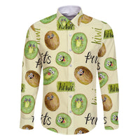 Kiwi Cute Humorous Family Matching Off The Shoulder Long Sleeve Dress and Hawaiian Shirt New Zealand Fruit DT02 Dad's Shirt - Long Sleeve Yellow - Polynesian Pride
