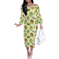 Kiwi Cute Humorous Family Matching Off The Shoulder Long Sleeve Dress and Hawaiian Shirt New Zealand Fruit DT02 Mom's Dress Yellow - Polynesian Pride