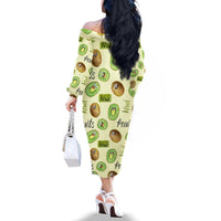 Kiwi Cute Humorous Family Matching Off The Shoulder Long Sleeve Dress and Hawaiian Shirt New Zealand Fruit DT02 - Polynesian Pride