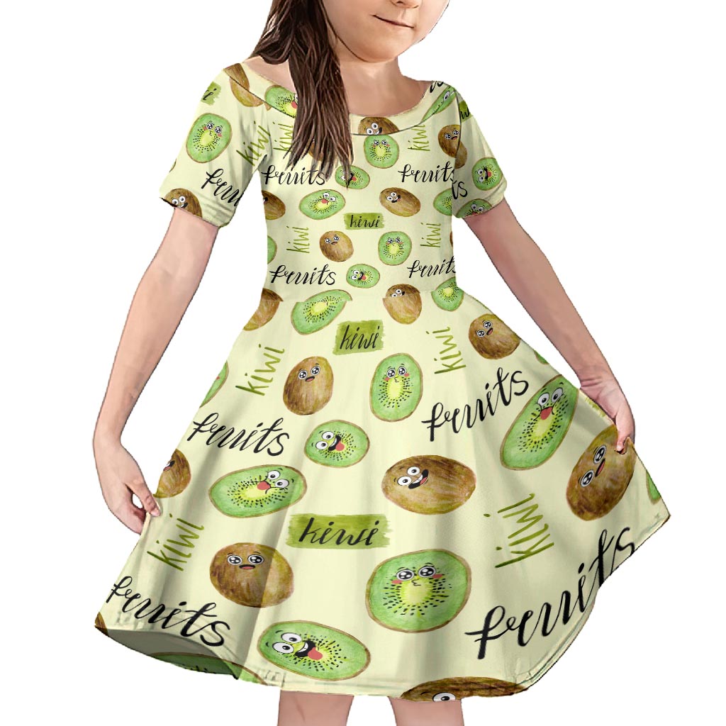 Kiwi Cute Humorous Family Matching Off Shoulder Maxi Dress and Hawaiian Shirt New Zealand Fruit DT02 Daughter's Dress Yellow - Polynesian Pride