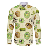Kiwi Cute Humorous Family Matching Off Shoulder Maxi Dress and Hawaiian Shirt New Zealand Fruit DT02 Dad's Shirt - Long Sleeve Yellow - Polynesian Pride