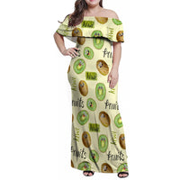 Kiwi Cute Humorous Family Matching Off Shoulder Maxi Dress and Hawaiian Shirt New Zealand Fruit DT02 Mom's Dress Yellow - Polynesian Pride
