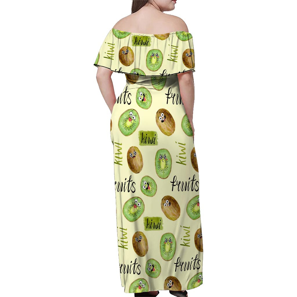 Kiwi Cute Humorous Family Matching Off Shoulder Maxi Dress and Hawaiian Shirt New Zealand Fruit DT02 - Polynesian Pride