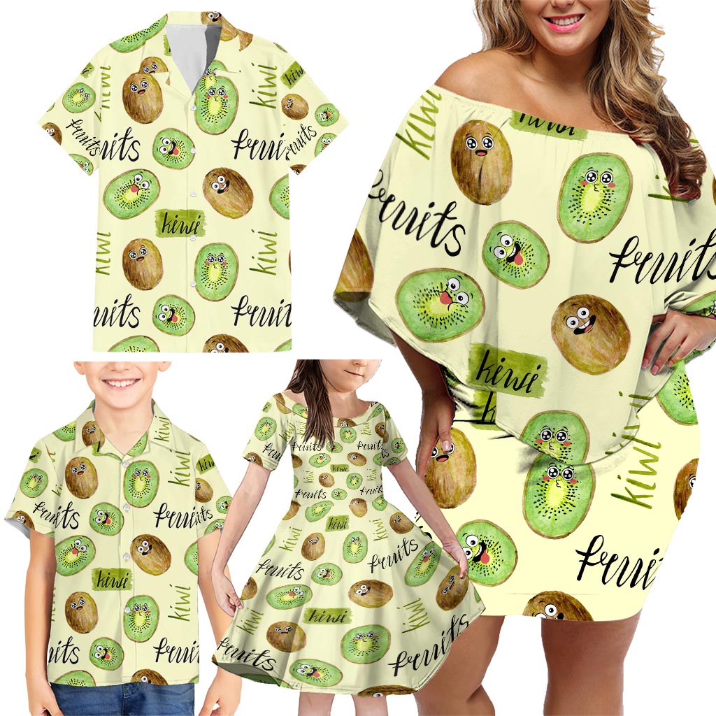 Kiwi Cute Humorous Family Matching Off Shoulder Short Dress and Hawaiian Shirt New Zealand Fruit DT02 - Polynesian Pride