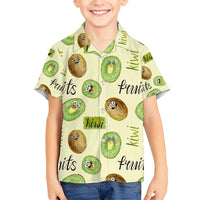 Kiwi Cute Humorous Family Matching Off Shoulder Short Dress and Hawaiian Shirt New Zealand Fruit DT02 Son's Shirt Yellow - Polynesian Pride