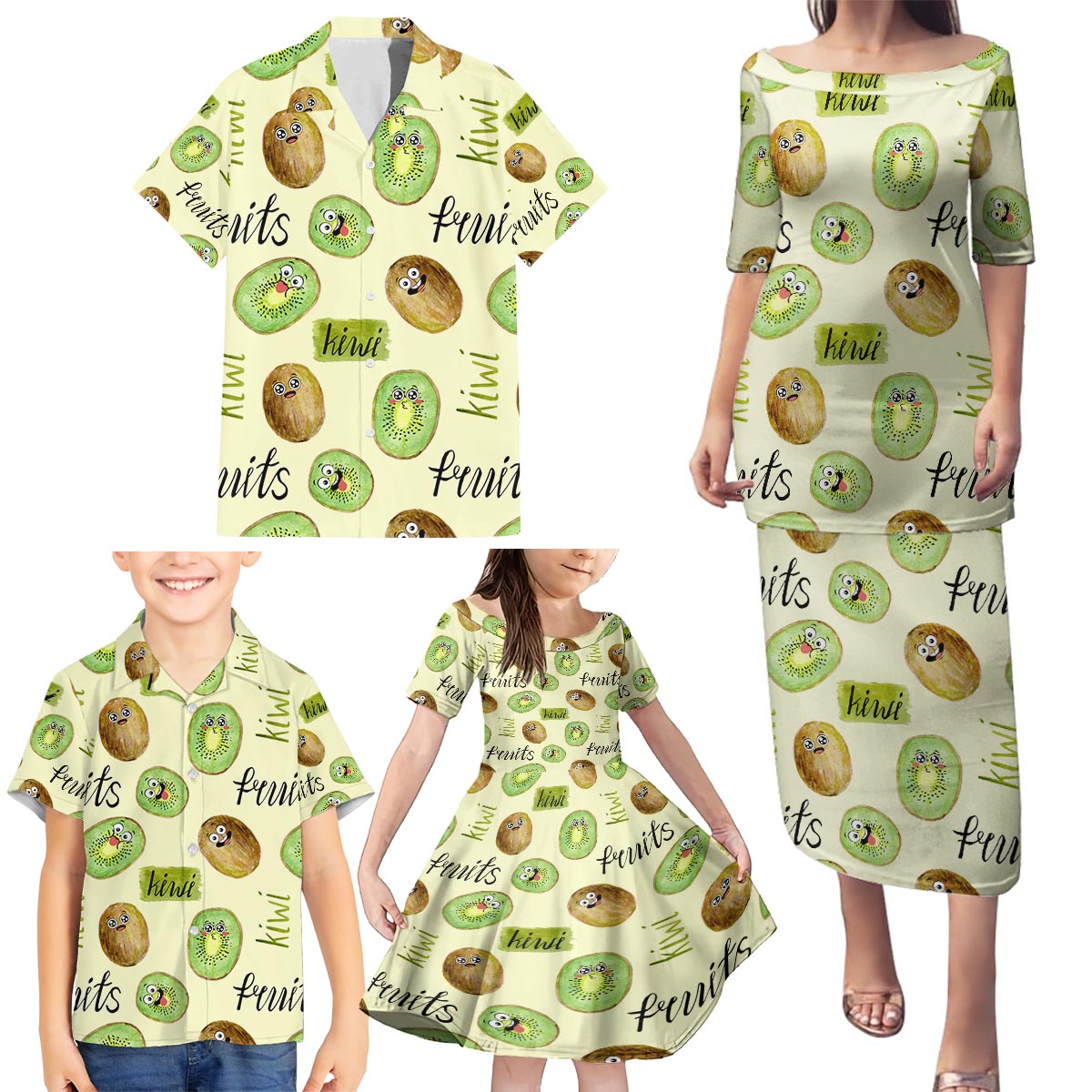 Kiwi Cute Humorous Family Matching Puletasi and Hawaiian Shirt New Zealand Fruit DT02 - Polynesian Pride