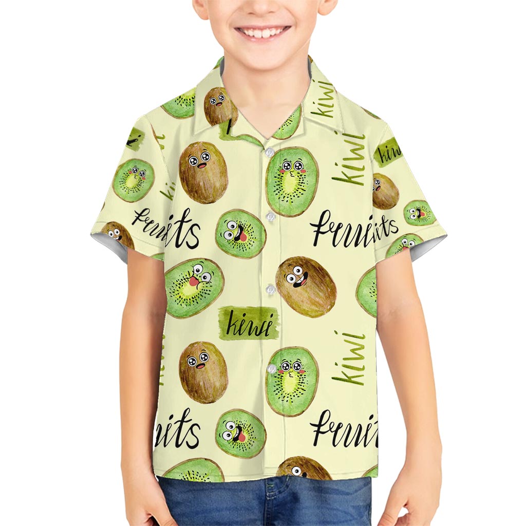 Kiwi Cute Humorous Family Matching Tank Maxi Dress and Hawaiian Shirt New Zealand Fruit DT02 Son's Shirt Yellow - Polynesian Pride