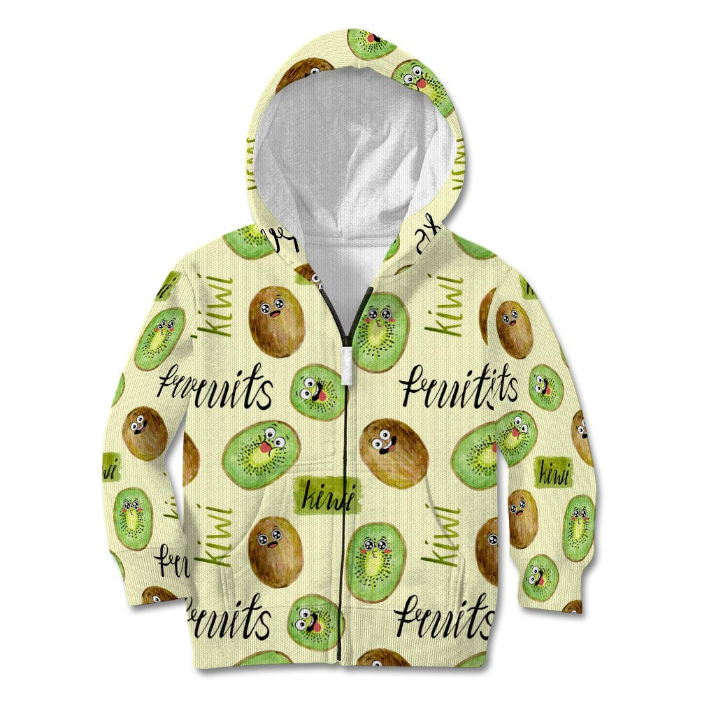 Kiwi Cute Humorous Kid Hoodie New Zealand Fruit DT02 Zip Hoodie Yellow - Polynesian Pride