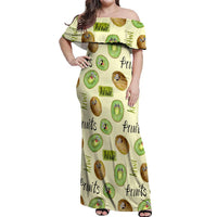 Kiwi Cute Humorous Off Shoulder Maxi Dress New Zealand Fruit DT02 Women Yellow - Polynesian Pride
