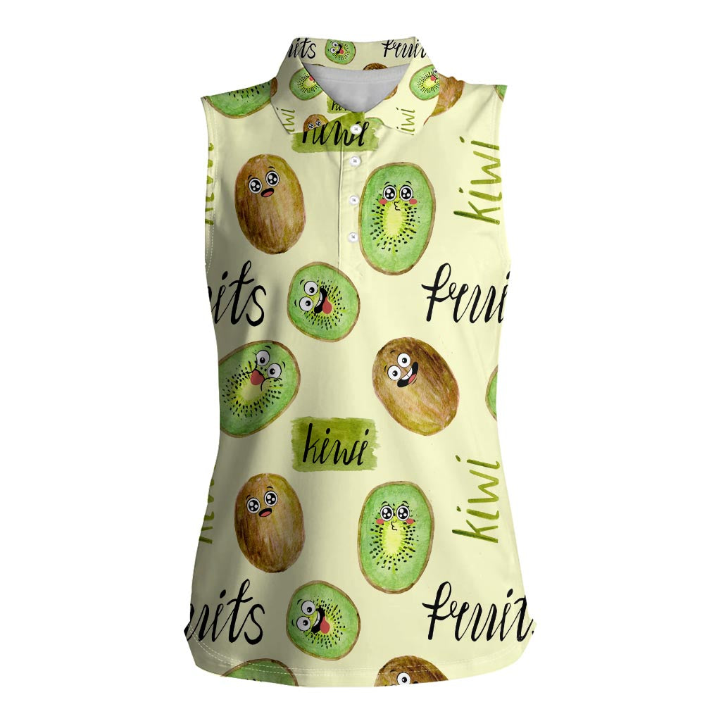 Kiwi Cute Humorous Women Sleeveless Polo Shirt New Zealand Fruit DT02 Female Yellow - Polynesian Pride