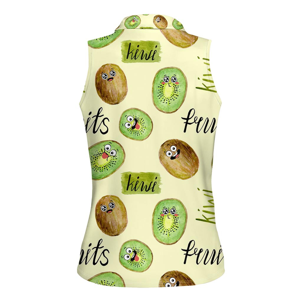 Kiwi Cute Humorous Women Sleeveless Polo Shirt New Zealand Fruit DT02 - Polynesian Pride