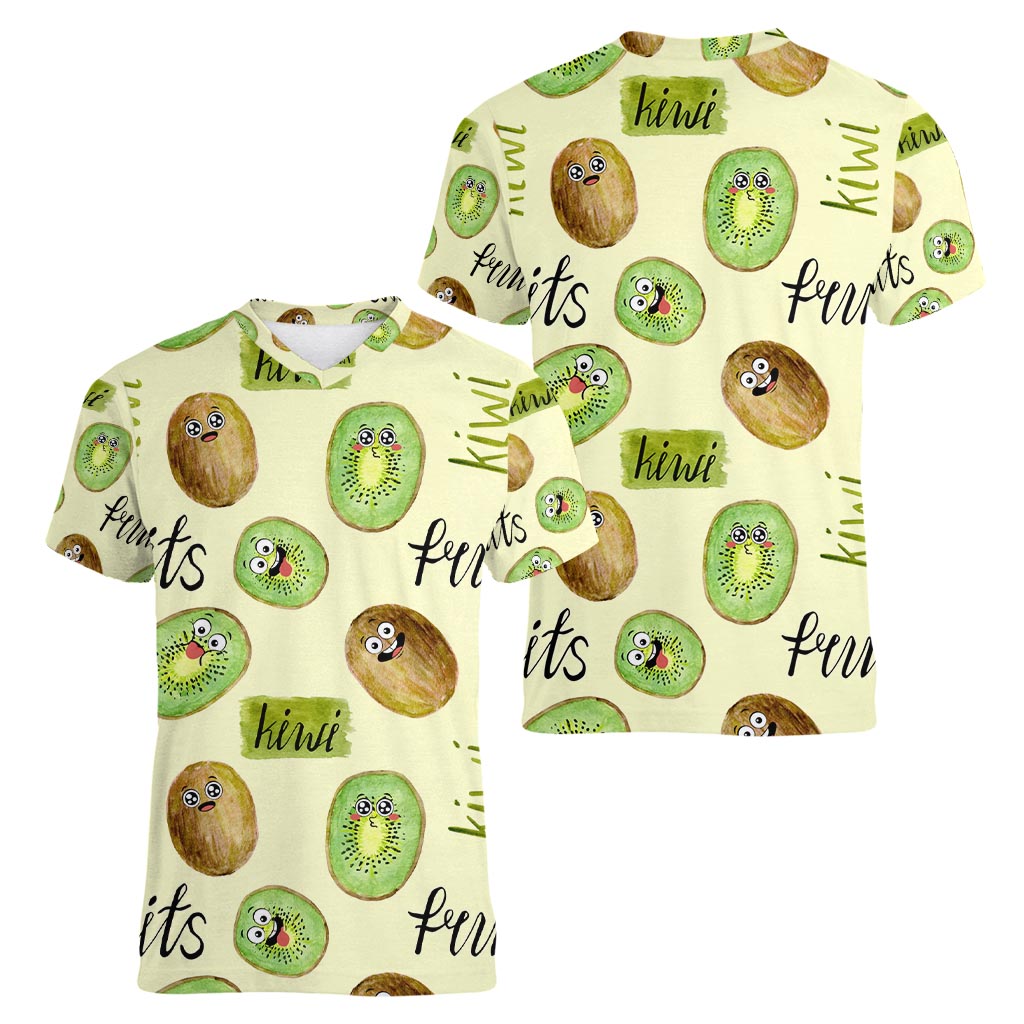 Kiwi Cute Humorous Women V-Neck T-Shirt New Zealand Fruit