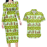 New Zealand Kiwi Fruit Witty Kiwi Bird Couples Matching Long Sleeve Bodycon Dress and Hawaiian Shirt DT02 Green - Polynesian Pride