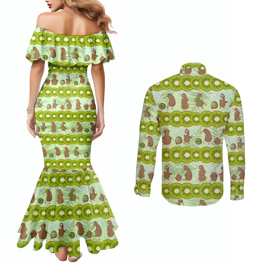New Zealand Kiwi Fruit Witty Kiwi Bird Couples Matching Mermaid Dress and Long Sleeve Button Shirt
