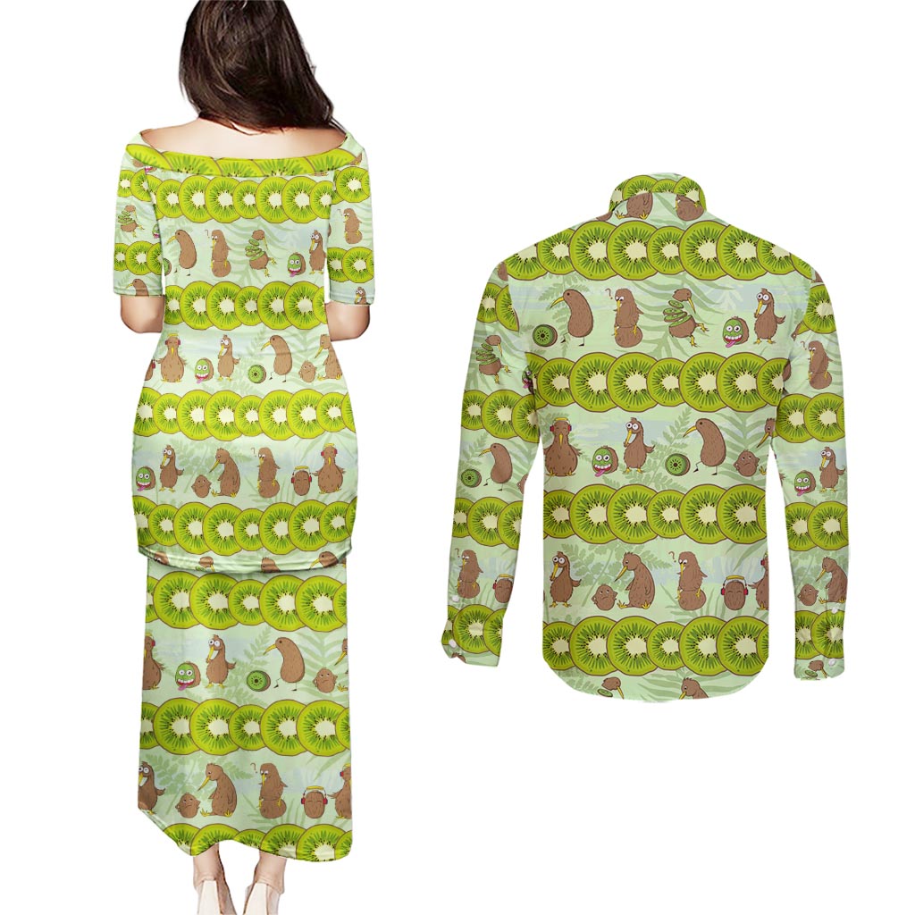 New Zealand Kiwi Fruit Witty Kiwi Bird Couples Matching Puletasi and Long Sleeve Button Shirt