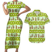 New Zealand Kiwi Fruit Witty Kiwi Bird Couples Matching Short Sleeve Bodycon Dress and Hawaiian Shirt DT02 Green - Polynesian Pride