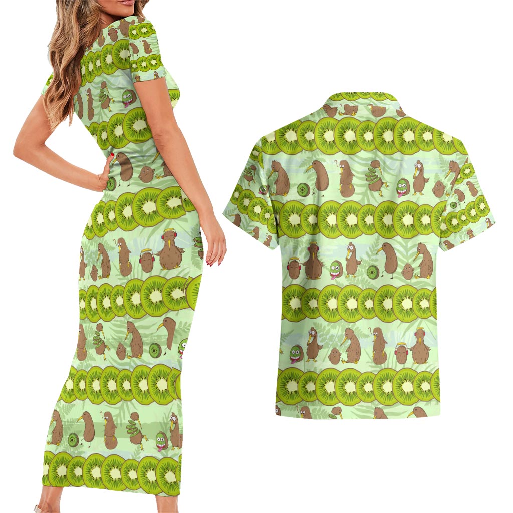 New Zealand Kiwi Fruit Witty Kiwi Bird Couples Matching Short Sleeve Bodycon Dress and Hawaiian Shirt DT02 - Polynesian Pride
