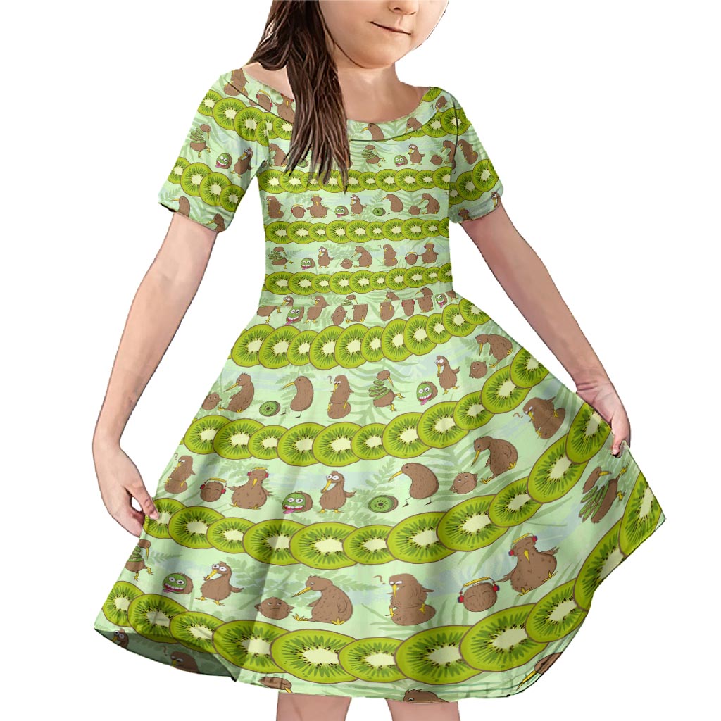 New Zealand Kiwi Fruit Witty Kiwi Bird Family Matching Mermaid Dress and Hawaiian Shirt DT02 Daughter's Dress Green - Polynesian Pride