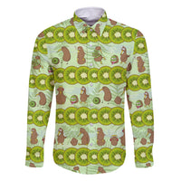 New Zealand Kiwi Fruit Witty Kiwi Bird Family Matching Mermaid Dress and Hawaiian Shirt DT02 Dad's Shirt - Long Sleeve Green - Polynesian Pride