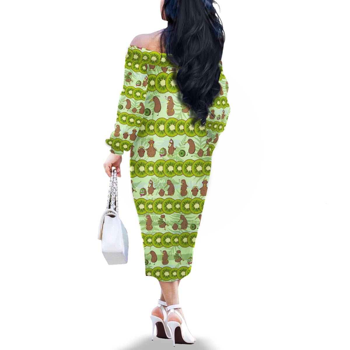 New Zealand Kiwi Fruit Witty Kiwi Bird Family Matching Off The Shoulder Long Sleeve Dress and Hawaiian Shirt DT02 - Polynesian Pride