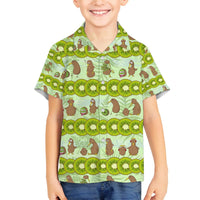 New Zealand Kiwi Fruit Witty Kiwi Bird Family Matching Off The Shoulder Long Sleeve Dress and Hawaiian Shirt DT02 Son's Shirt Green - Polynesian Pride