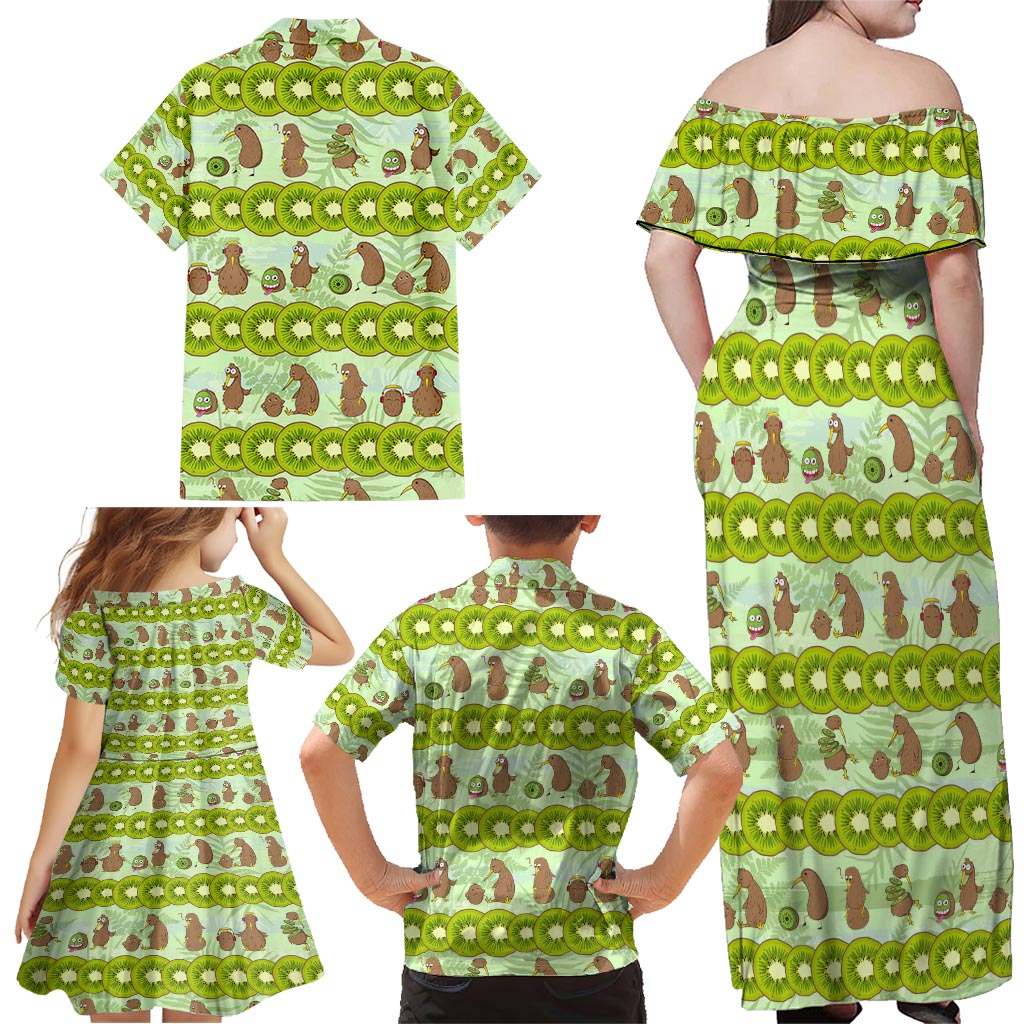 New Zealand Kiwi Fruit Witty Kiwi Bird Family Matching Off Shoulder Maxi Dress and Hawaiian Shirt DT02 - Polynesian Pride