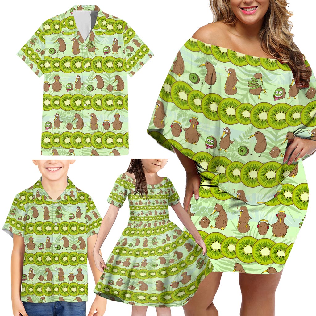 New Zealand Kiwi Fruit Witty Kiwi Bird Family Matching Off Shoulder Short Dress and Hawaiian Shirt DT02 - Polynesian Pride