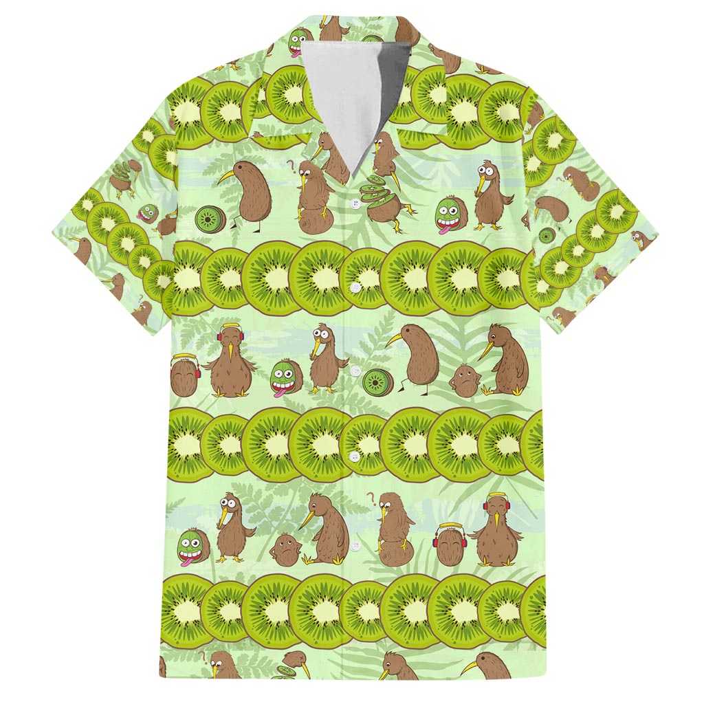New Zealand Kiwi Fruit Witty Kiwi Bird Family Matching Off Shoulder Short Dress and Hawaiian Shirt DT02 Dad's Shirt - Short Sleeve Green - Polynesian Pride