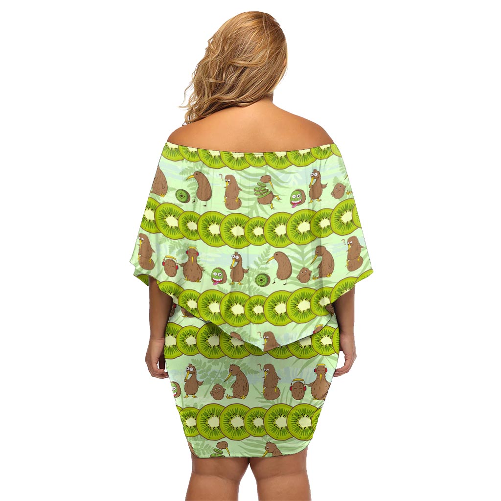 New Zealand Kiwi Fruit Witty Kiwi Bird Family Matching Off Shoulder Short Dress and Hawaiian Shirt DT02 - Polynesian Pride