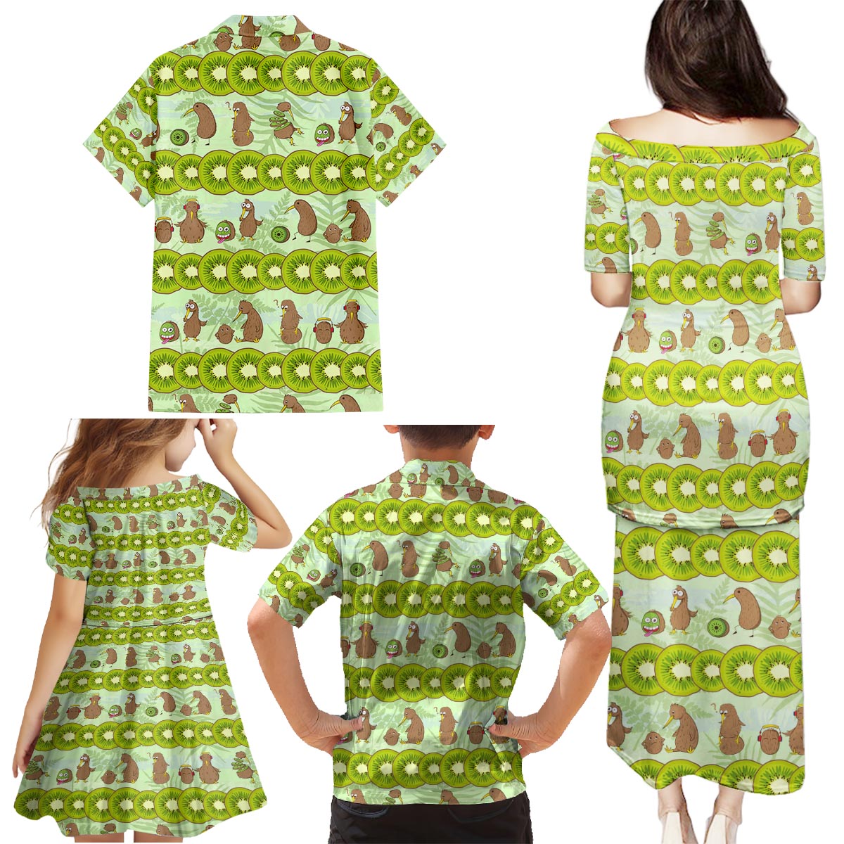 New Zealand Kiwi Fruit Witty Kiwi Bird Family Matching Puletasi and Hawaiian Shirt DT02 - Polynesian Pride