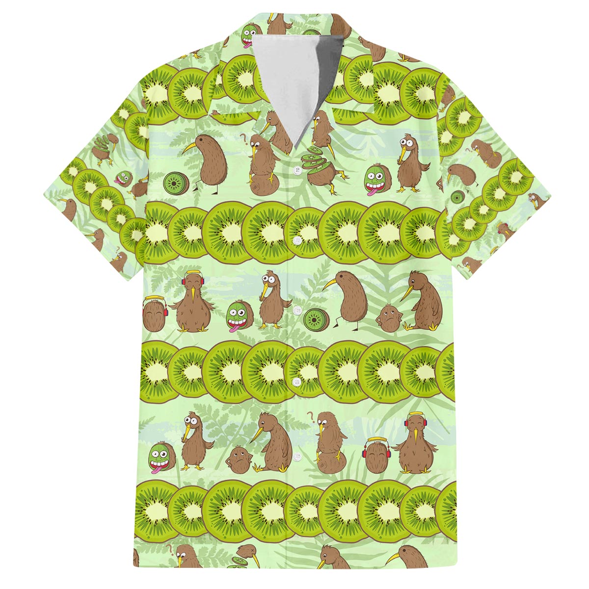 New Zealand Kiwi Fruit Witty Kiwi Bird Family Matching Puletasi and Hawaiian Shirt DT02 Dad's Shirt - Short Sleeve Green - Polynesian Pride