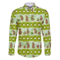 New Zealand Kiwi Fruit Witty Kiwi Bird Family Matching Puletasi and Hawaiian Shirt DT02 Dad's Shirt - Long Sleeve Green - Polynesian Pride