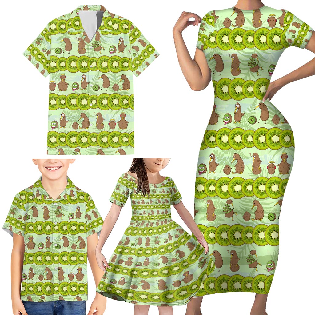 New Zealand Kiwi Fruit Witty Kiwi Bird Family Matching Short Sleeve Bodycon Dress and Hawaiian Shirt DT02 - Polynesian Pride